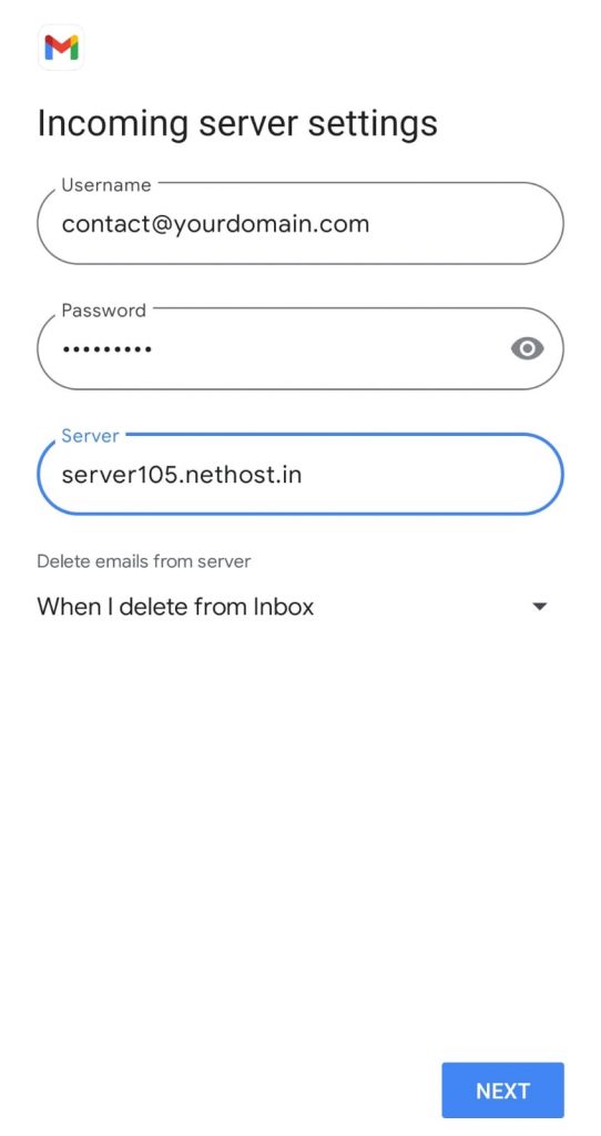 Provide Incoming Server Details