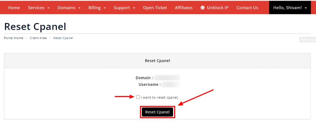 Reset Cpanel